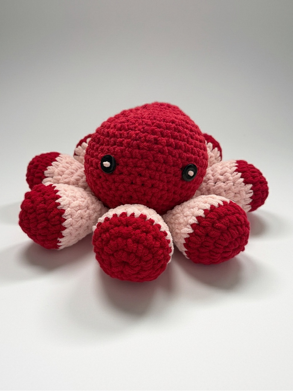 Handmade Plush Octopus - Red & light Pink Crocheted Stuffed Animal